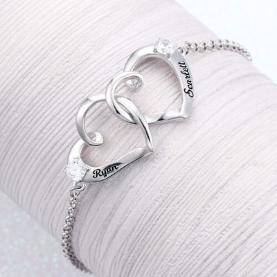 ODM gravado unisex do bracelete do nome do bracelete de tornozelo do coração do dobro 0.35oz de 1.9X1.7cm