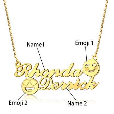colar inicial memorável do nome da colar S925 do ouro de 1.8ft 0.07oz Emoji