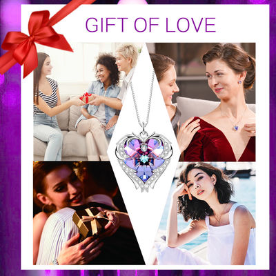 Colar dobro do coração da infinidade de Austrian crystal Crystal Silver Heart Pendant Necklace 925