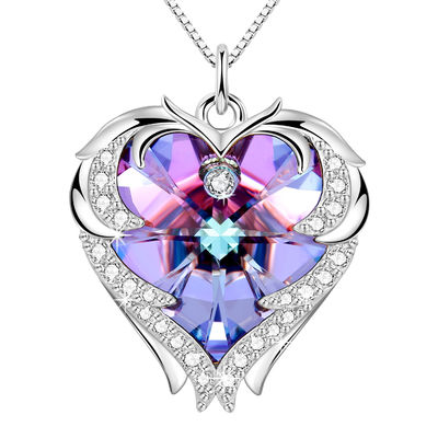 Colar dobro do coração da infinidade de Austrian crystal Crystal Silver Heart Pendant Necklace 925