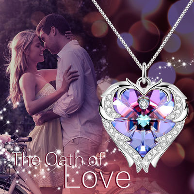 Colar dobro do coração da infinidade de Austrian crystal Crystal Silver Heart Pendant Necklace 925