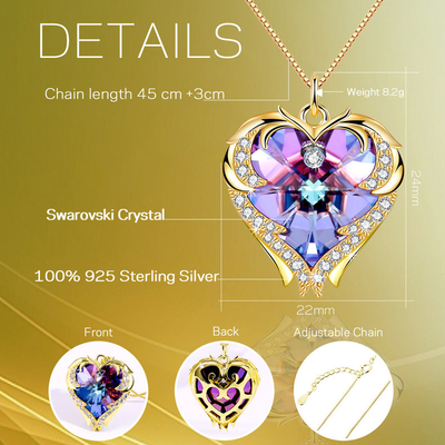 Ouro grande de 18 colares de Crystal Rose Gold Colorful Crystal Womens da colar do coração da colar de Austrian crystal da polegada 8,2