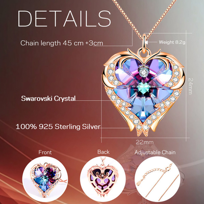 18 colar grande do coração da joia de prata da polegada 8,2 com a colar de Austrian crystal Crystal Gold Colorful Crystal Trendy