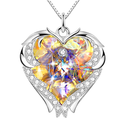 Presentes de 18 polegadas 8,2 para a mamã da colar grande do coração da filha com Austrian crystal Crystal Necklace For Girlfriend amarelo