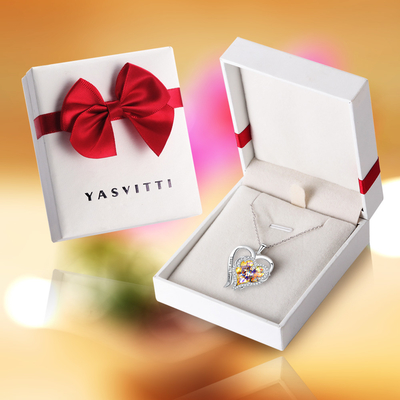 cristal amarelo de 0.79x0.98in Sterling Silver Double Heart Necklace Austrian crystal