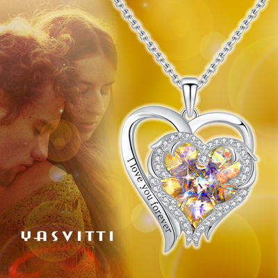 cristal amarelo de 0.79x0.98in Sterling Silver Double Heart Necklace Austrian crystal