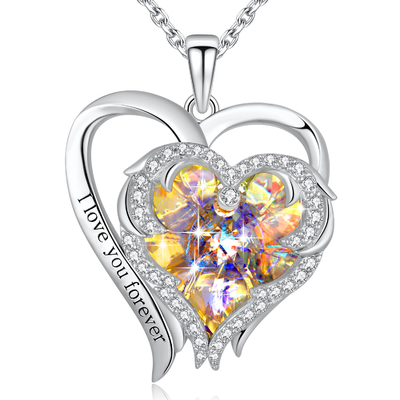 cristal amarelo de 0.79x0.98in Sterling Silver Double Heart Necklace Austrian crystal
