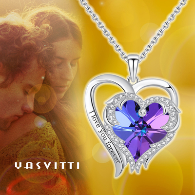 Cristal roxo Hypoallergenic de 925 Sterling Silver Heart Pendant Necklace Austrian crystal