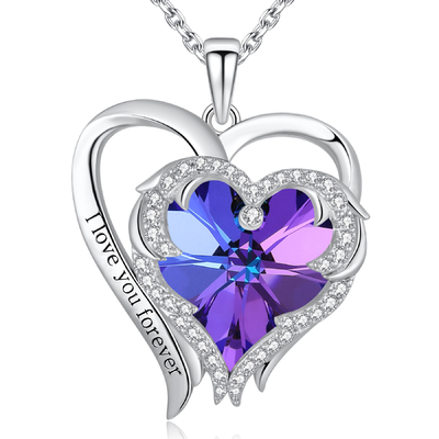 Cristal roxo Hypoallergenic de 925 Sterling Silver Heart Pendant Necklace Austrian crystal