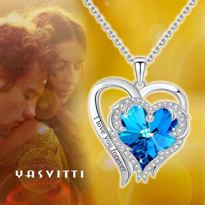 da colar dobro da cruz do coração de 0.79x0.98in cristal azul 925 Sterling Silver de Austrian crystal